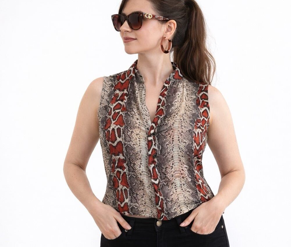 Laila & Savannah 100% Silk Snakeskin Blouse S Mob Wife Edgy Luxe Office Western